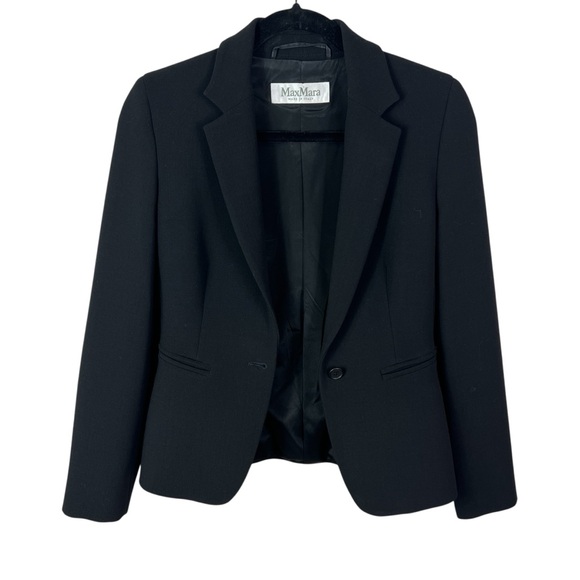 Max Mara Black Single Button Virgin Wool Tailored Blazer Made in Italy Size US 2 - Picture 3 of 11